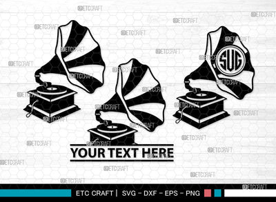 Phonograph Monogram, Phonograph Silhouette, Phonograph SVG, Gramophone Svg, Record Player Svg, Music Svg, Gramophone With Horn Speaker Svg, Phonograph Svg, SB00070 SVG ETC Craft 