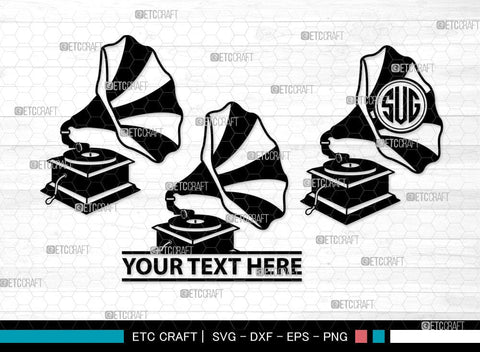 Phonograph Monogram, Phonograph Silhouette, Phonograph SVG, Gramophone Svg, Record Player Svg, Music Svg, Gramophone With Horn Speaker Svg, Phonograph Svg, SB00070 SVG ETC Craft 