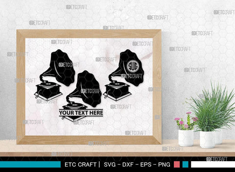 Phonograph Monogram, Phonograph Silhouette, Phonograph SVG, Gramophone Svg, Record Player Svg, Music Svg, Gramophone With Horn Speaker Svg, Phonograph Svg, SB00070 SVG ETC Craft 