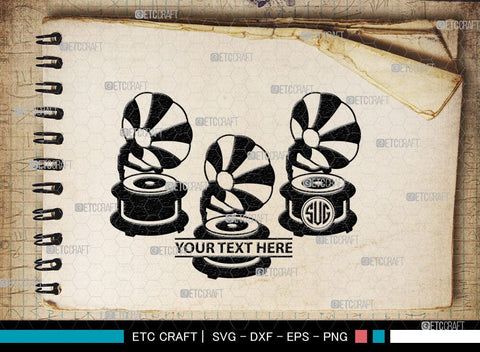 Phonograph Monogram, Phonograph Silhouette, Phonograph SVG, Gramophone Svg, Record Player Svg, Music Svg, Gramophone With Horn Speaker Svg, Phonograph Svg, SB00070 SVG ETC Craft 
