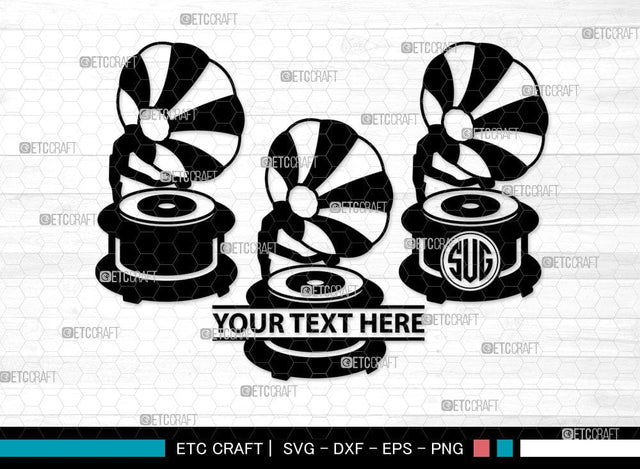 Phonograph Monogram, Phonograph Silhouette, Phonograph SVG, Gramophone Svg, Record Player Svg, Music Svg, Gramophone With Horn Speaker Svg, Phonograph Svg, SB00070 SVG ETC Craft 