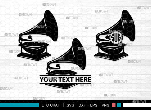 Phonograph Monogram, Phonograph Silhouette, Phonograph SVG, Gramophone Svg, Record Player Svg, Music Svg, Gramophone With Horn Speaker Svg, Phonograph Svg, SB00070 SVG ETC Craft 