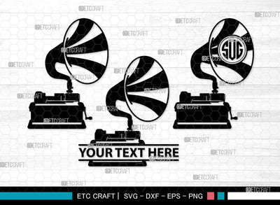 Phonograph Monogram, Phonograph Silhouette, Phonograph SVG, Gramophone Svg, Record Player Svg, Music Svg, Gramophone With Horn Speaker Svg, Phonograph Svg, SB00070 SVG ETC Craft 