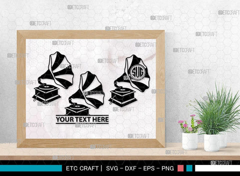 Phonograph Monogram, Phonograph Silhouette, Phonograph SVG, Gramophone Svg, Record Player Svg, Music Svg, Gramophone With Horn Speaker Svg, Phonograph Svg, SB00070 SVG ETC Craft 