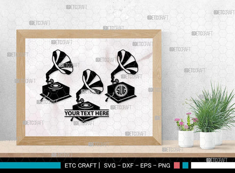 Phonograph Monogram, Phonograph Silhouette, Phonograph SVG, Gramophone Svg, Record Player Svg, Music Svg, Gramophone With Horn Speaker Svg, Phonograph Svg, SB00070 SVG ETC Craft 