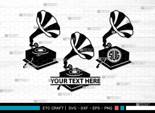 Phonograph Monogram, Phonograph Silhouette, Phonograph SVG, Gramophone Svg, Record Player Svg, Music Svg, Gramophone With Horn Speaker Svg, Phonograph Svg, SB00070 SVG ETC Craft 