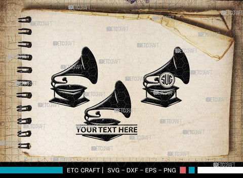 Phonograph Monogram, Phonograph Silhouette, Phonograph SVG, Gramophone Svg, Record Player Svg, Music Svg, Gramophone With Horn Speaker Svg, Phonograph Svg, SB00070 SVG ETC Craft 