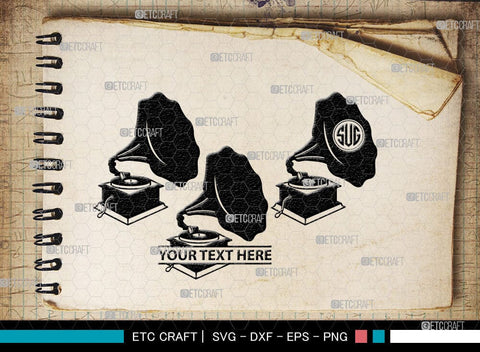 Phonograph Monogram, Phonograph Silhouette, Phonograph SVG, Gramophone Svg, Record Player Svg, Music Svg, Gramophone With Horn Speaker Svg, Phonograph Svg, SB00070 SVG ETC Craft 