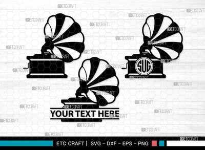 Phonograph Monogram, Phonograph Silhouette, Phonograph SVG, Gramophone Svg, Record Player Svg, Music Svg, Gramophone With Horn Speaker Svg, Phonograph Svg, SB00070 SVG ETC Craft 