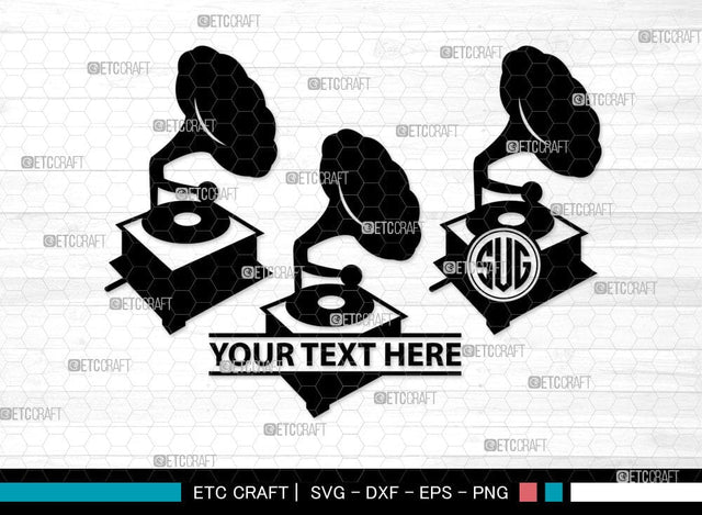 Phonograph Monogram, Phonograph Silhouette, Phonograph SVG, Gramophone Svg, Record Player Svg, Music Svg, Gramophone With Horn Speaker Svg, Phonograph Svg, SB00070 SVG ETC Craft 