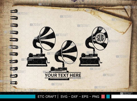 Phonograph Monogram, Phonograph Silhouette, Phonograph SVG, Gramophone Svg, Record Player Svg, Music Svg, Gramophone With Horn Speaker Svg, Phonograph Svg, SB00070 SVG ETC Craft 