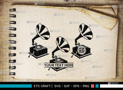 Phonograph Monogram, Phonograph Silhouette, Phonograph SVG, Gramophone Svg, Record Player Svg, Music Svg, Gramophone With Horn Speaker Svg, Phonograph Svg, SB00070 SVG ETC Craft 