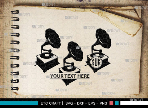 Phonograph Monogram, Phonograph Silhouette, Phonograph SVG, Gramophone Svg, Record Player Svg, Music Svg, Gramophone With Horn Speaker Svg, Phonograph Svg, SB00070 SVG ETC Craft 