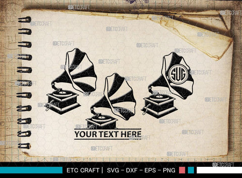 Phonograph Monogram, Phonograph Silhouette, Phonograph SVG, Gramophone Svg, Record Player Svg, Music Svg, Gramophone With Horn Speaker Svg, Phonograph Svg, SB00070 SVG ETC Craft 