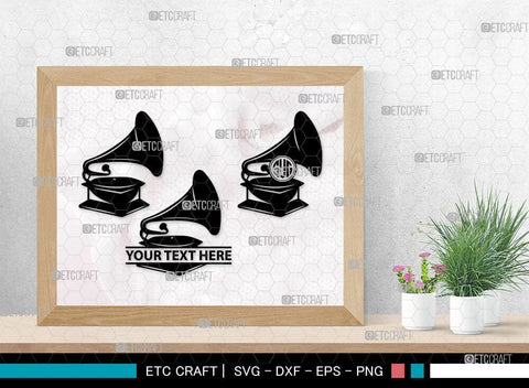 Phonograph Monogram, Phonograph Silhouette, Phonograph SVG, Gramophone Svg, Record Player Svg, Music Svg, Gramophone With Horn Speaker Svg, Phonograph Svg, SB00070 SVG ETC Craft 