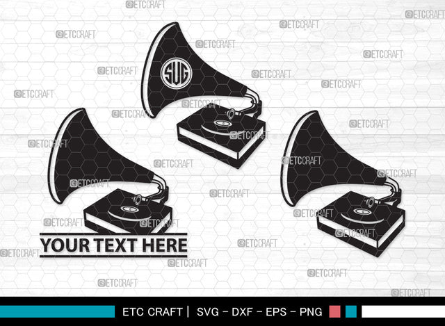 Phonograph Monogram SVG, Gramophone Svg, Gramophone With Horn Speaker Svg, Record Player Svg, Phonograph Monogram SVG ETC Craft 