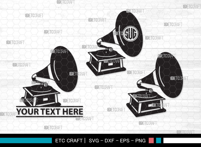 Phonograph Monogram SVG, Gramophone Svg, Gramophone With Horn Speaker Svg, Record Player Svg, Phonograph Monogram SVG ETC Craft 