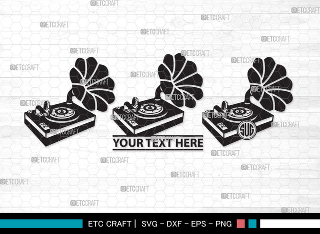 Phonograph Monogram SVG, Gramophone Svg, Gramophone With Horn Speaker Svg, Record Player Svg, Phonograph Monogram SVG ETC Craft 