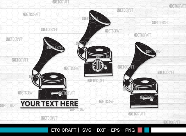 Phonograph Monogram SVG, Gramophone Svg, Gramophone With Horn Speaker Svg, Record Player Svg, Phonograph Monogram SVG ETC Craft 
