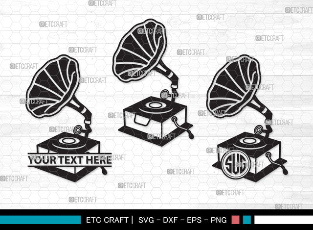 Phonograph Monogram SVG, Gramophone Svg, Gramophone With Horn Speaker Svg, Record Player Svg, Phonograph Monogram SVG ETC Craft 