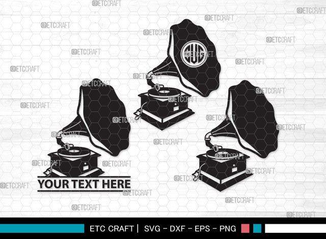 Phonograph Monogram SVG, Gramophone Svg, Gramophone With Horn Speaker Svg, Record Player Svg, Phonograph Monogram SVG ETC Craft 