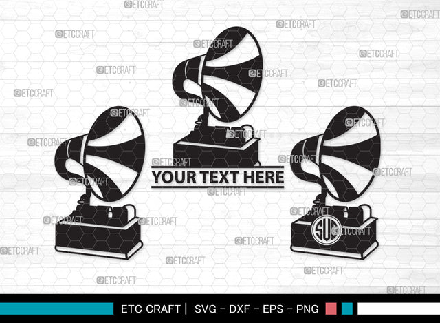 Phonograph Monogram SVG, Gramophone Svg, Gramophone With Horn Speaker Svg, Record Player Svg, Phonograph Monogram SVG ETC Craft 