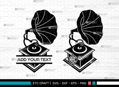 Phonograph Monogram SVG, Gramophone with Horn Speaker svg, Radio Gramophone, Retro Gramophone Svg, Split Monogram Svg, Gramophone Svg SVG ETC Craft 