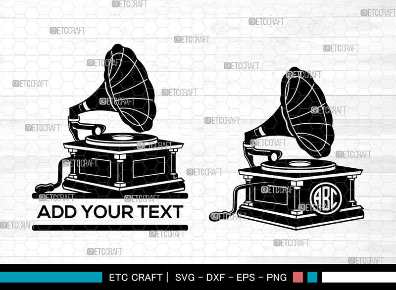 Phonograph Monogram SVG, Gramophone with Horn Speaker svg, Radio Gramophone, Retro Gramophone Svg, Split Monogram Svg, Gramophone Svg SVG ETC Craft 