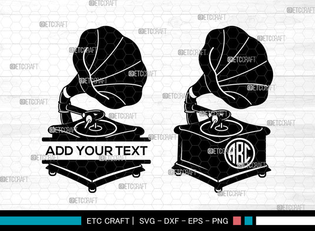 Phonograph Monogram SVG, Gramophone with Horn Speaker svg, Radio Gramophone, Retro Gramophone Svg, Split Monogram Svg, Gramophone Svg SVG ETC Craft 