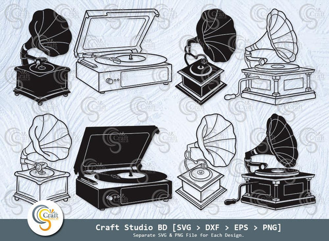 Phonograph Silhouette, Gramophone with Horn Speaker SVG, Radio Gramophone, Retro Gramophone Svg, Record Player Svg, Gramophone SVG Bundle SVG ETC Craft 