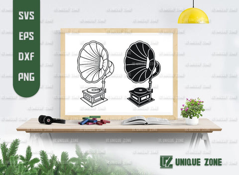 Phonograph SVG Bundle, Gramophone Svg, Horn Speaker Svg, Record Player Svg, Audio Svg, Retro Record Player Svg, Retro Gramophone Svg, SVG Unique Zone 