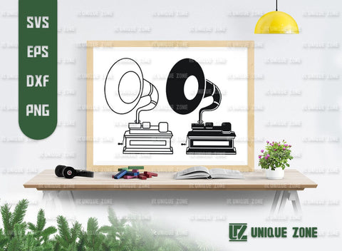 Phonograph SVG Bundle, Gramophone Svg, Horn Speaker Svg, Record Player Svg, Audio Svg, Retro Record Player Svg, Retro Gramophone Svg, SVG Unique Zone 