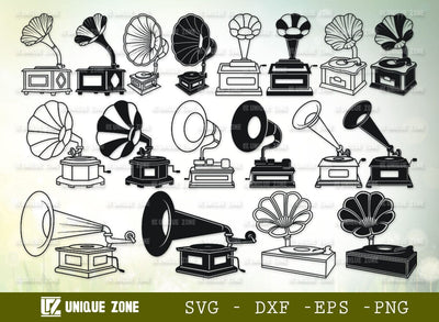 Phonograph SVG Bundle, Gramophone Svg, Horn Speaker Svg, Record Player Svg, Audio Svg, Retro Record Player Svg, Retro Gramophone Svg, SVG Unique Zone 