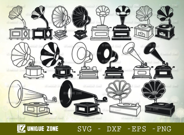 Phonograph SVG Bundle, Gramophone Svg, Horn Speaker Svg, Record Player Svg, Audio Svg, Retro Record Player Svg, Retro Gramophone Svg, SVG Unique Zone 