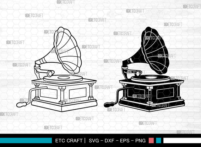 Phonograph SVG, Gramophone with Horn Speaker svg, Radio Gramophone, Retro Gramophone Svg, Record Player Svg, Gramophone Svg SVG ETC Craft 