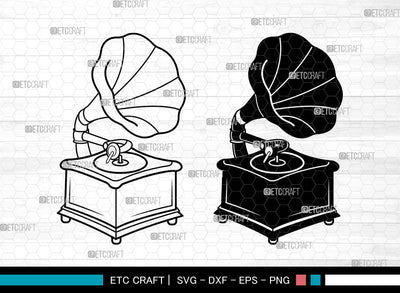 Phonograph SVG, Gramophone with Horn Speaker svg, Radio Gramophone, Retro Gramophone Svg, Record Player Svg, Gramophone Svg SVG ETC Craft 