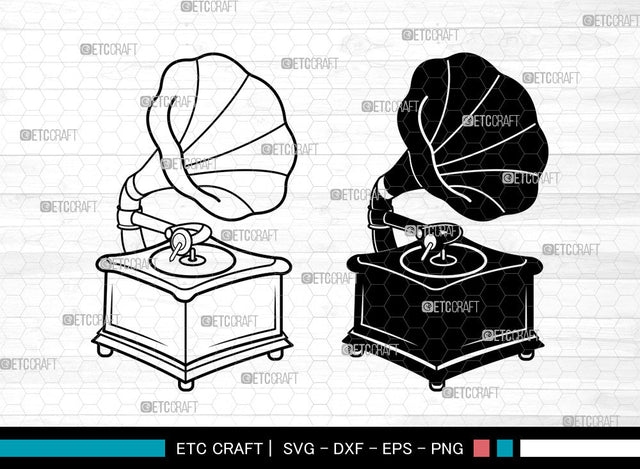 Phonograph SVG, Gramophone with Horn Speaker svg, Radio Gramophone, Retro Gramophone Svg, Record Player Svg, Gramophone Svg SVG ETC Craft 