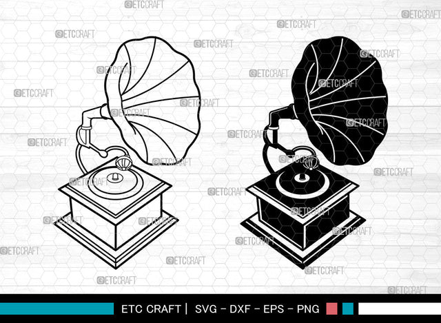 Phonograph SVG, Gramophone with Horn Speaker svg, Radio Gramophone, Retro Gramophone Svg, Record Player Svg, Gramophone Svg SVG ETC Craft 