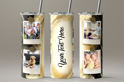 Photo Collage Tumbler Png, Add Your Own Text, Marble Gold Texture Photo Tumbler Wrap , 20oz Skinny Sublimation Wrap Design, Digital Download Sublimation Syre Digital Creations 
