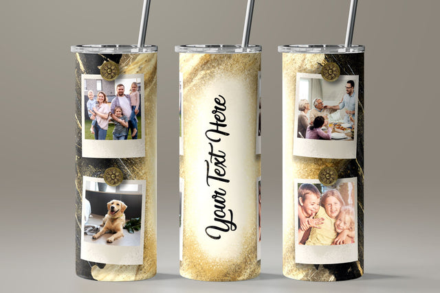 Photo Collage Tumbler Png, Add Your Own Text, Marble Gold Texture Photo Tumbler Wrap , 20oz Skinny Sublimation Wrap Design, Digital Download Sublimation Syre Digital Creations 