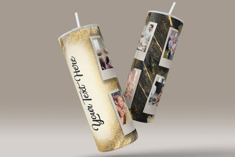Photo Collage Tumbler Png, Add Your Own Text, Marble Gold Texture Photo Tumbler Wrap , 20oz Skinny Sublimation Wrap Design, Digital Download Sublimation Syre Digital Creations 