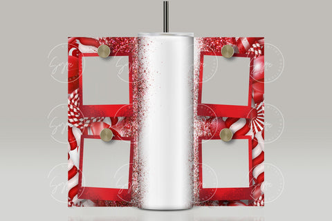Photo Collage Tumbler Png, Christmas Tumbler Wrap, Candy Cane Tumbler, Add Your Own Text, Skinny Tumbler Sublimation wrap 20 oz PNG Sublimation Syre Digital Creations 