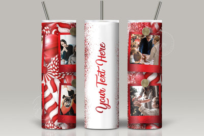 Photo Collage Tumbler Png, Christmas Tumbler Wrap, Candy Cane Tumbler, Add Your Own Text, Skinny Tumbler Sublimation wrap 20 oz PNG Sublimation Syre Digital Creations 