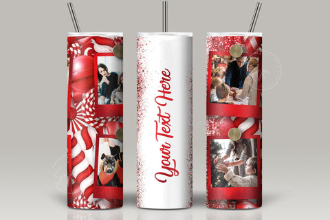 Photo Collage Tumbler Png, Christmas Tumbler Wrap, Candy Cane Tumbler, Add Your Own Text, Skinny Tumbler Sublimation wrap 20 oz PNG Sublimation Syre Digital Creations 