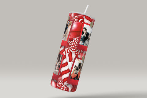 Photo Collage Tumbler Png, Christmas Tumbler Wrap, Candy Cane Tumbler, Add Your Own Text, Skinny Tumbler Sublimation wrap 20 oz PNG Sublimation Syre Digital Creations 