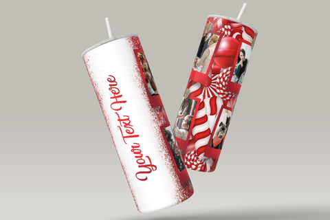 Photo Collage Tumbler Png, Christmas Tumbler Wrap, Candy Cane Tumbler, Add Your Own Text, Skinny Tumbler Sublimation wrap 20 oz PNG Sublimation Syre Digital Creations 