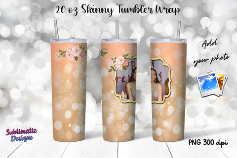 Photo Frame 20 oz Skinny Tumbler Wrap Beige Sublimation Sublimatiz Designs 