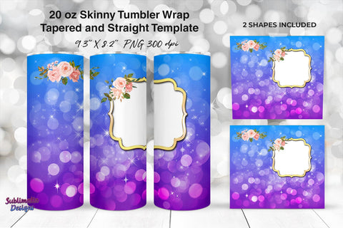 Photo Frame 20 oz Skinny Tumbler Wrap Blue & Purple Sublimation Sublimatiz Designs 