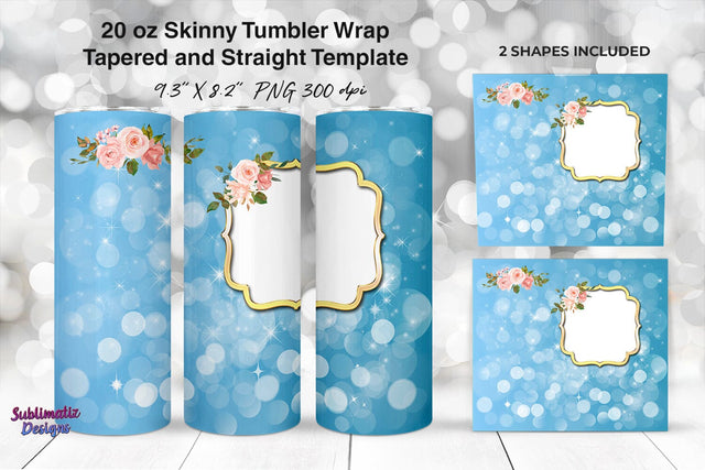 Photo Frame 20 oz Skinny Tumbler Wrap Blue Sky Sublimation Sublimatiz Designs 
