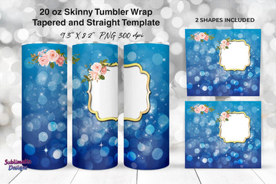 Photo Frame 20 oz Skinny Tumbler Wrap Blue Sublimation Sublimatiz Designs 
